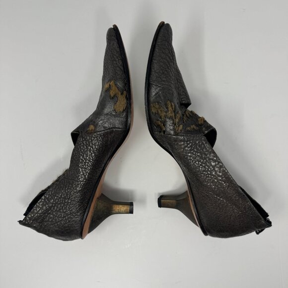 Cydwoq Grey Metallic Cut Out Kitten Heels Leather Hair Made in USA EU 40 US 10 - Picture 4 of 9
